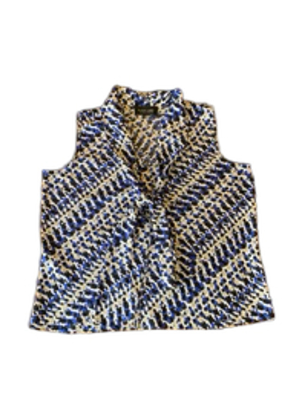 Black Label by Evan-Picone Top Large Blue, White, Black Pattern Sleeveless